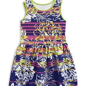 Marmellata Floral Stripe Scuba Skater Dress-MULTI-8